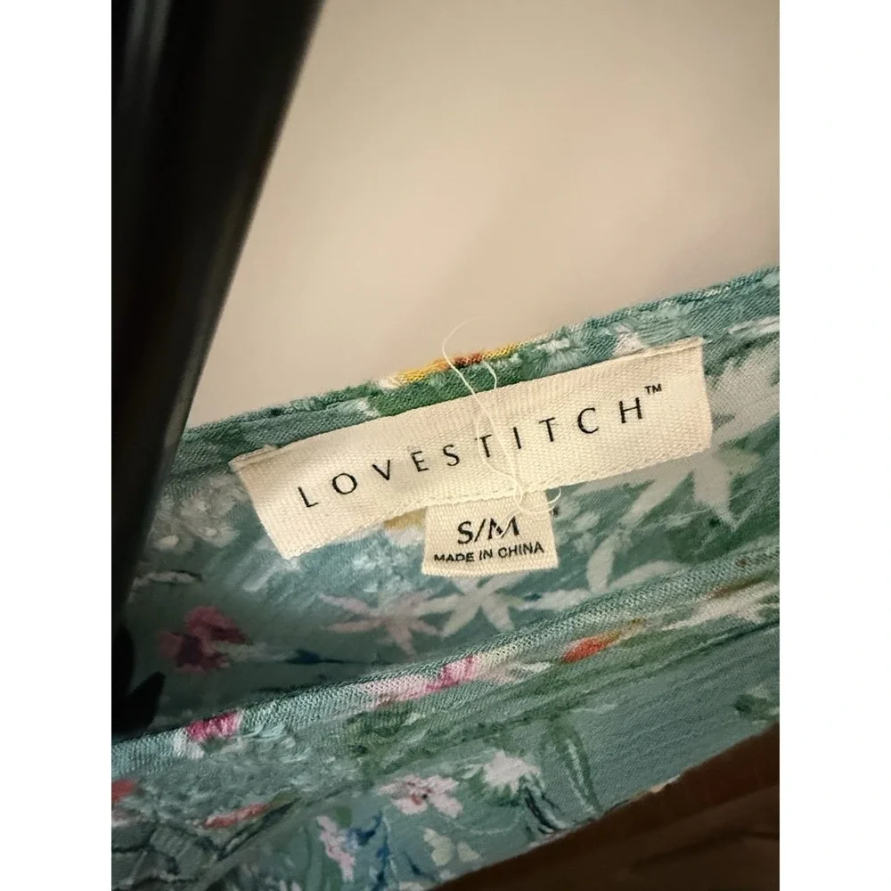 LoveStitch Floral Maxi Dress Womens S/M Boho Sleeveless‎ Green Rayon Pockets_3